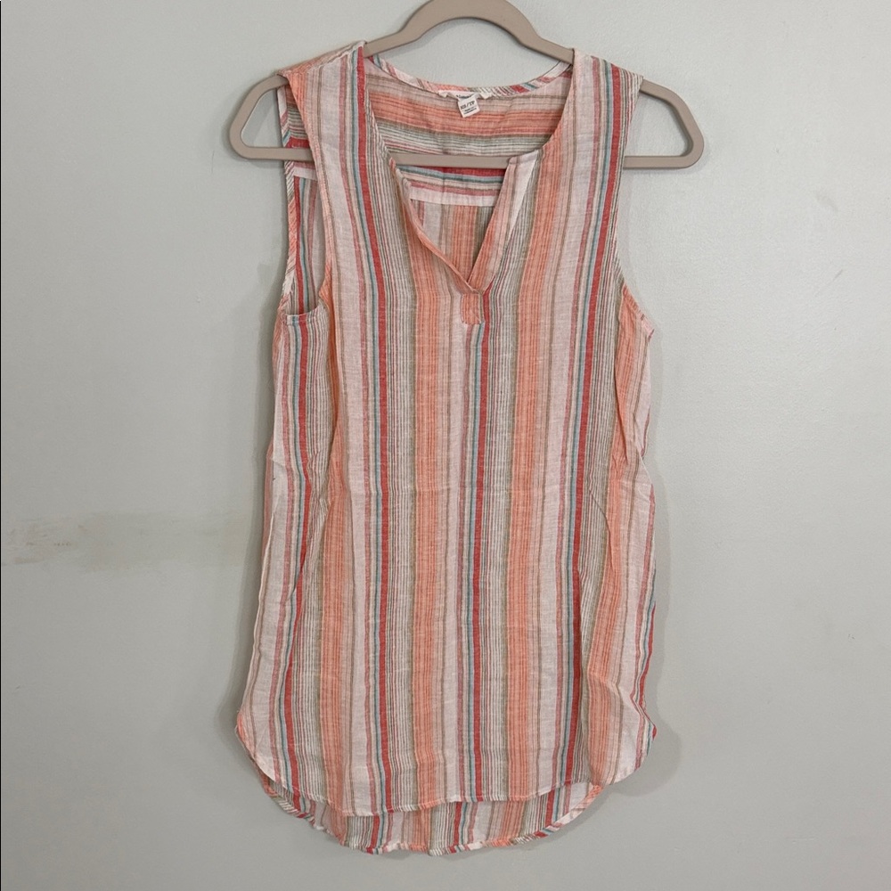 beachlunchlounge Coral and White Striped Sleeveless V-Neck Tank